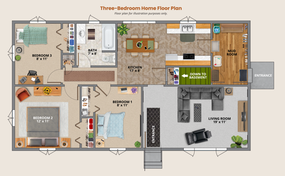 3-Bedroom Family Home Floor Plan Sample