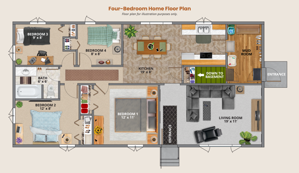 4-Bedroom Family Home Floor Plan Sample