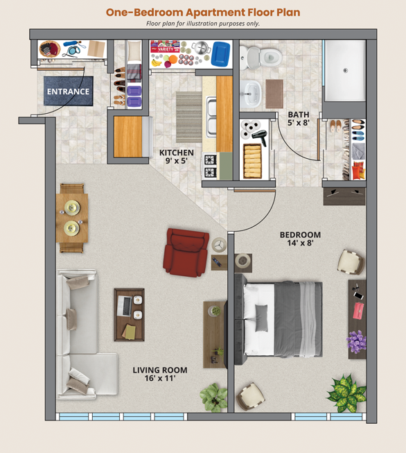 1-Bedroom Apartment Floor Plan Sample