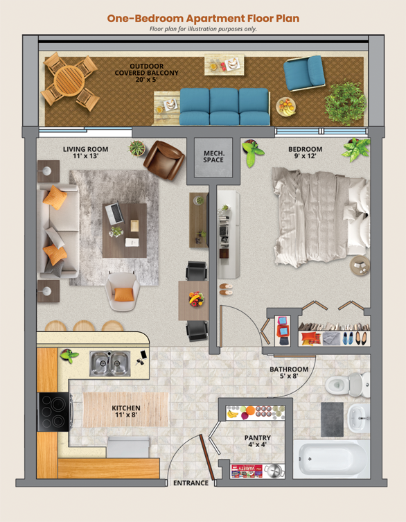 Heritage Manor 1-Bedroom Floor Plan Sample