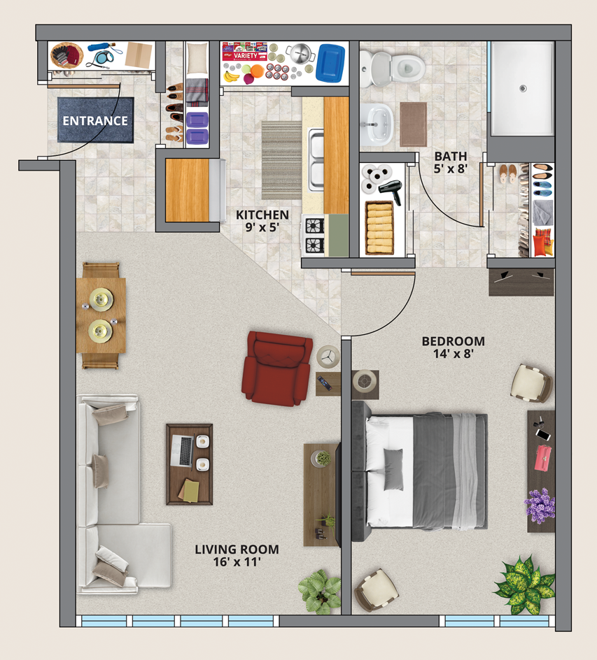 One-Bedroom Floor Plan Sample